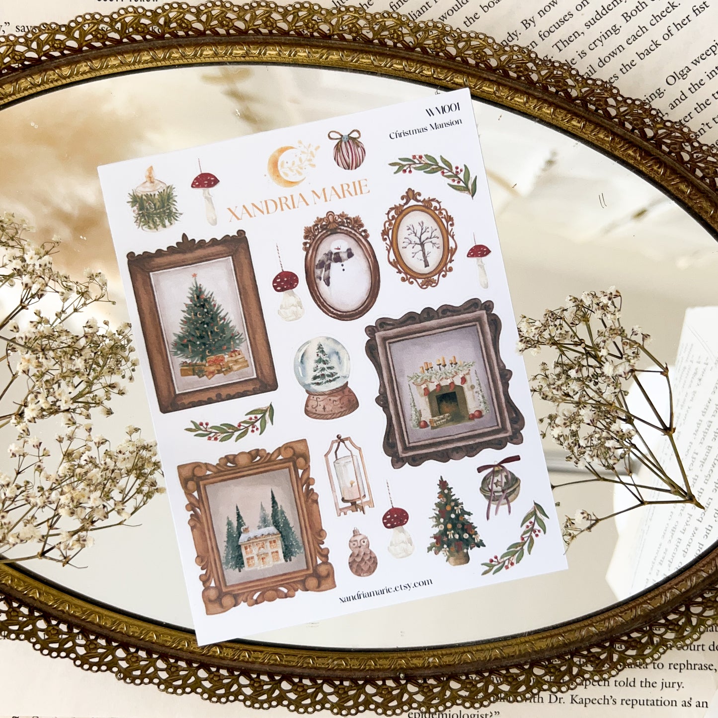 Christmas Mansion Stickers, Christmas Stickers, Christmas Sticker Sheet