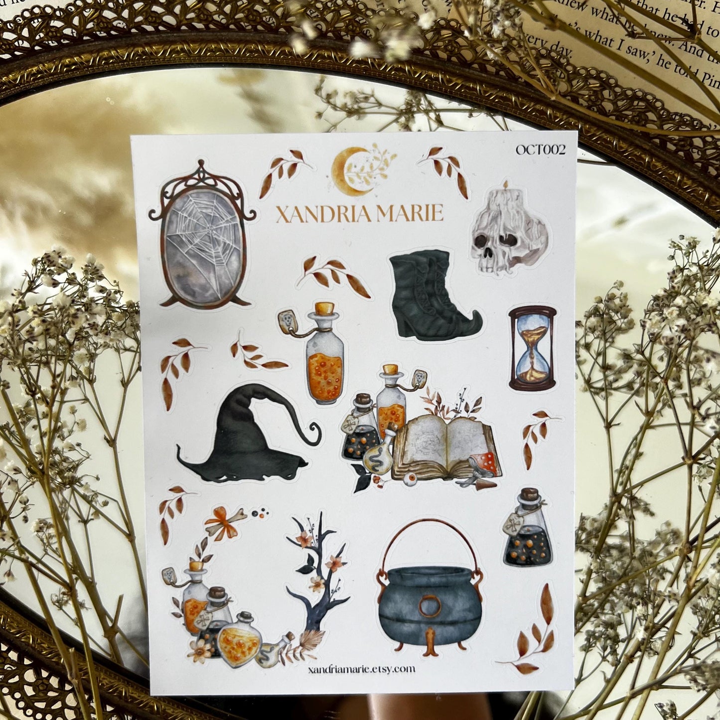 Witchy Sticker Sheet, Fall Sticker Sheet, Journal Stickers, Calendar, Planner Stickers, Seasonal Stickers