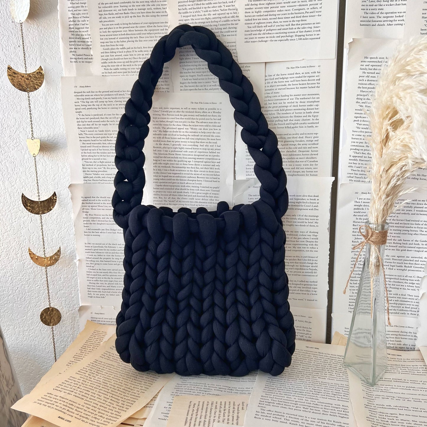 Black Chunky Knit Shoulder Bag