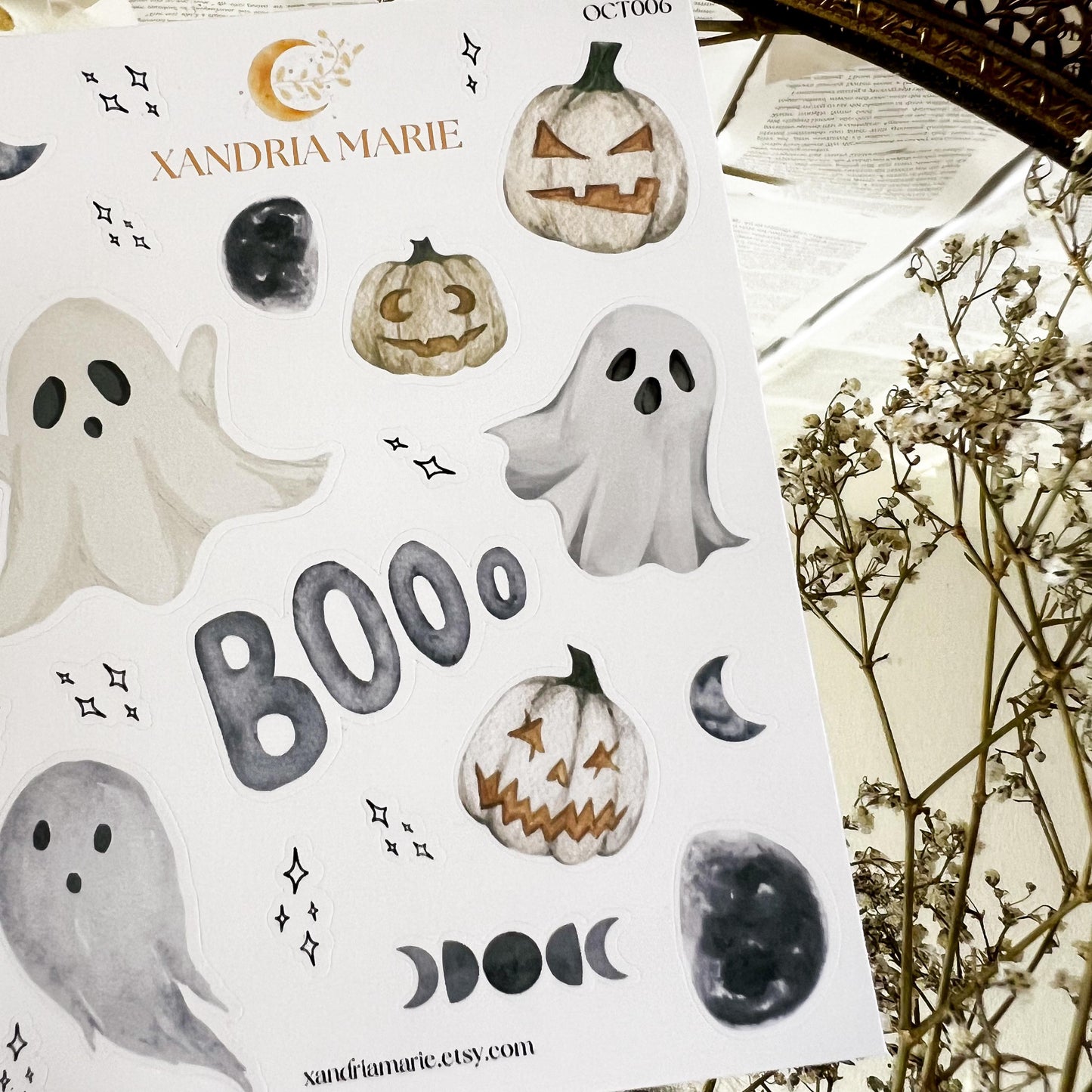 Spooky Ghost Sticker Sheet, Halloween Sticker Sheet