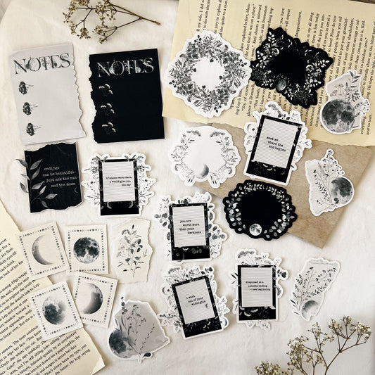 BUNDLE Midnight Ephemera, Moon & Flower Stationery- 22 Pieces