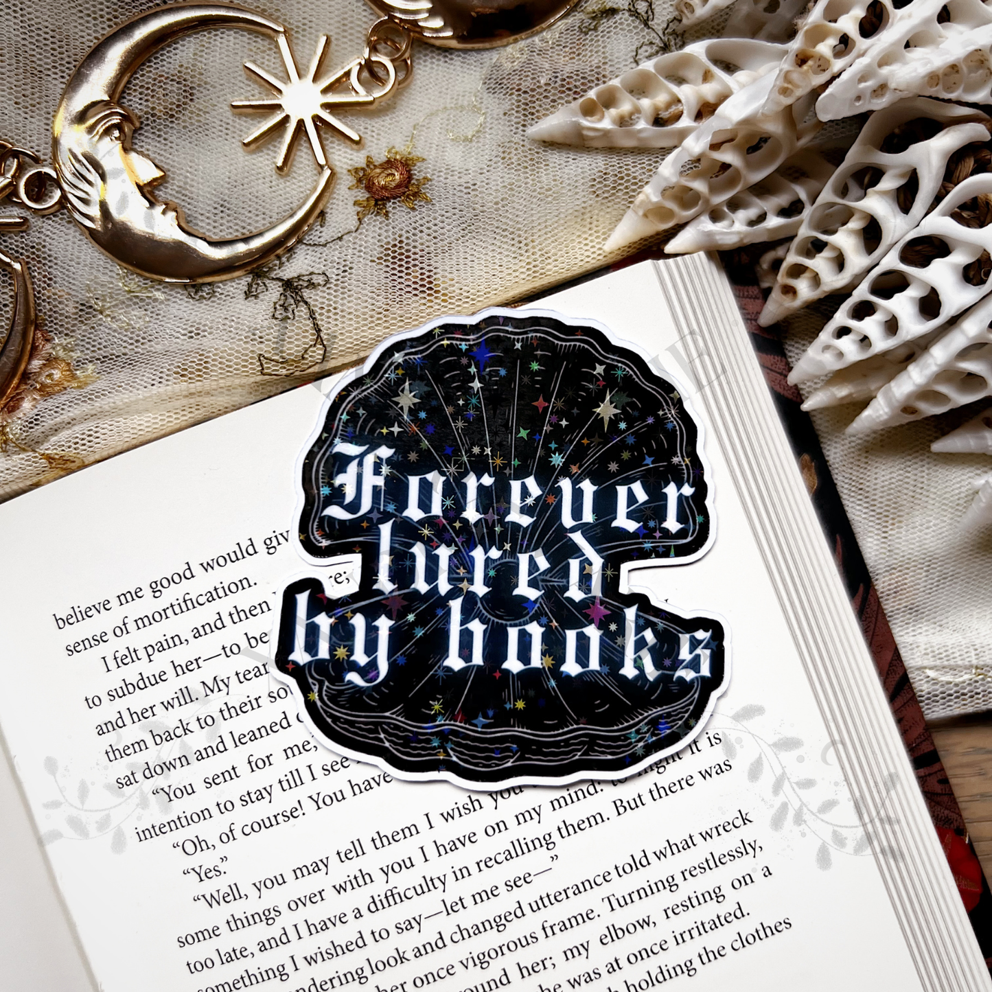 Forever Lured to Books Holographic Diecut Vinyl Sticker