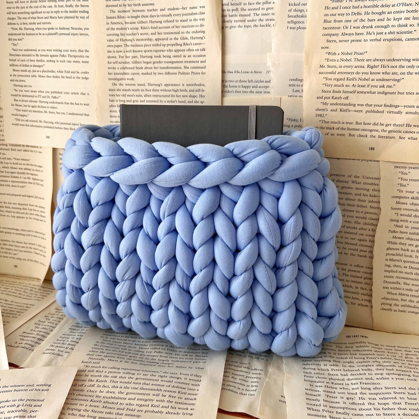 Blue Checkered Chunky Knit Planner Pouch