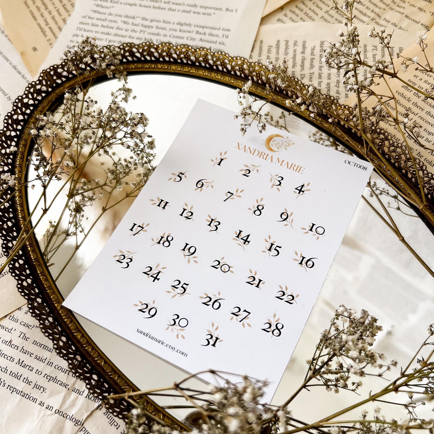 Number & Leaf Sticker Sheet, Stickers for Planner, Calendar