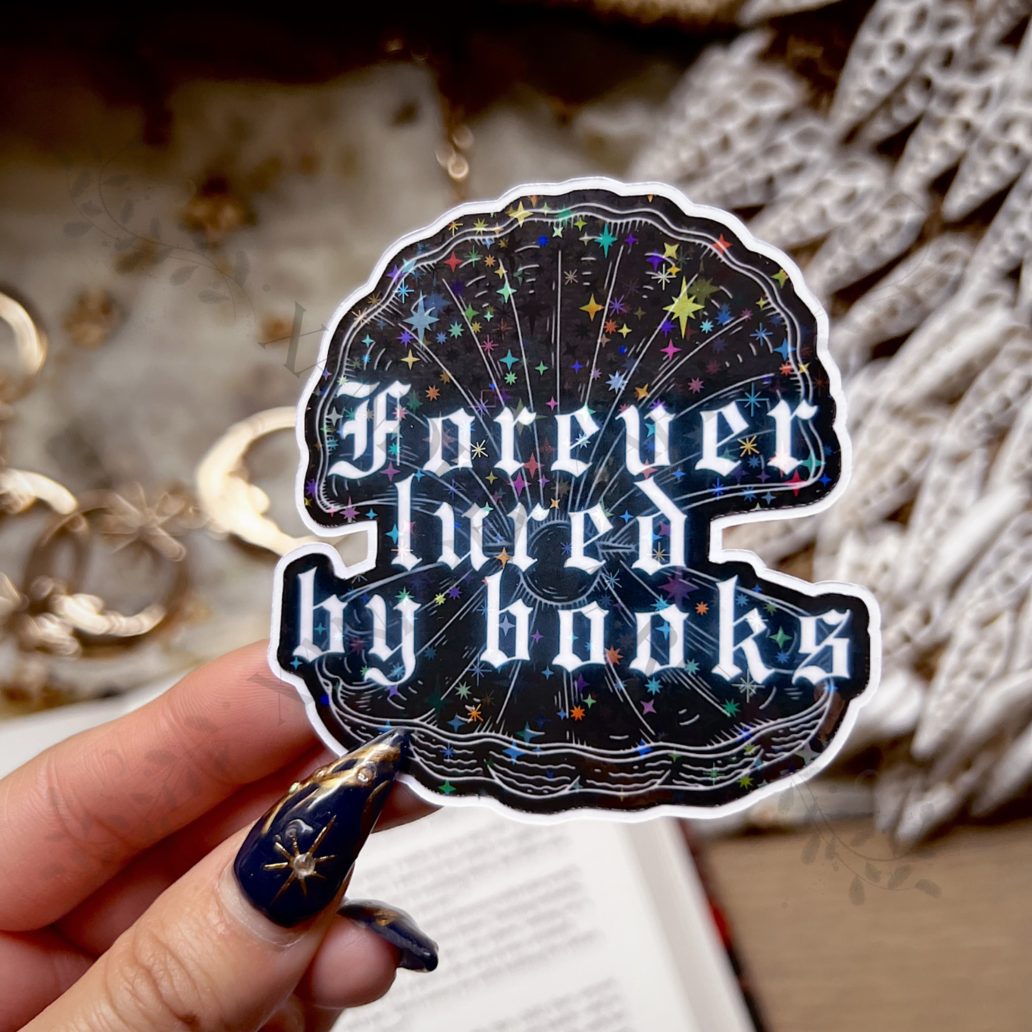 Forever Lured to Books Holographic Diecut Vinyl Sticker