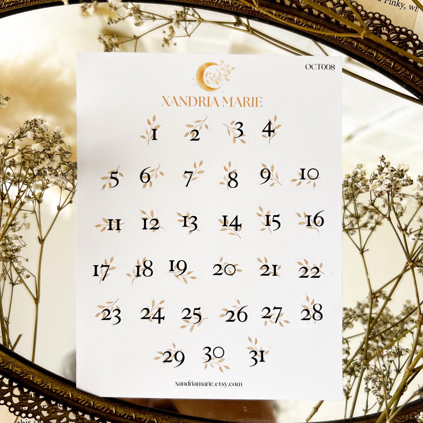 Number & Leaf Sticker Sheet, Stickers for Planner, Calendar