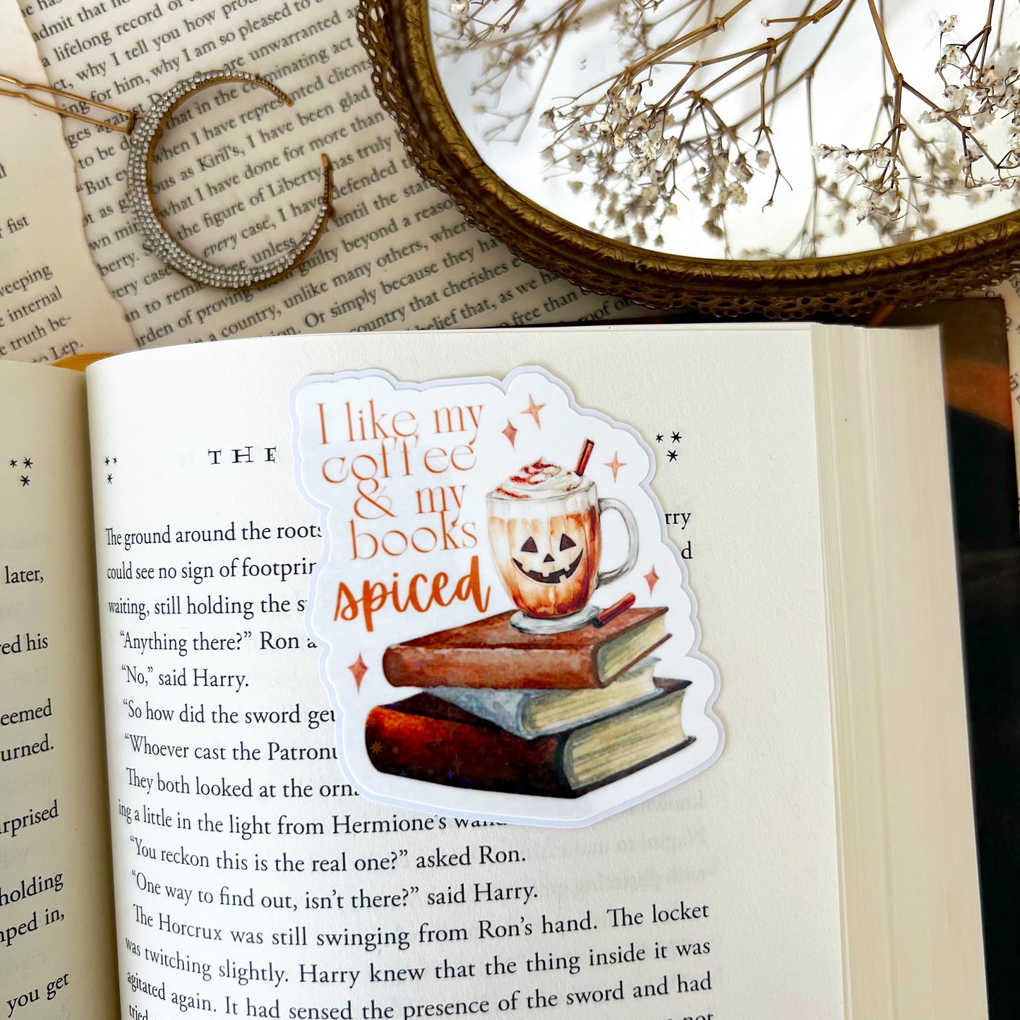 Coffee & Spicy Books Holographic Vinyl Diecut Sticker