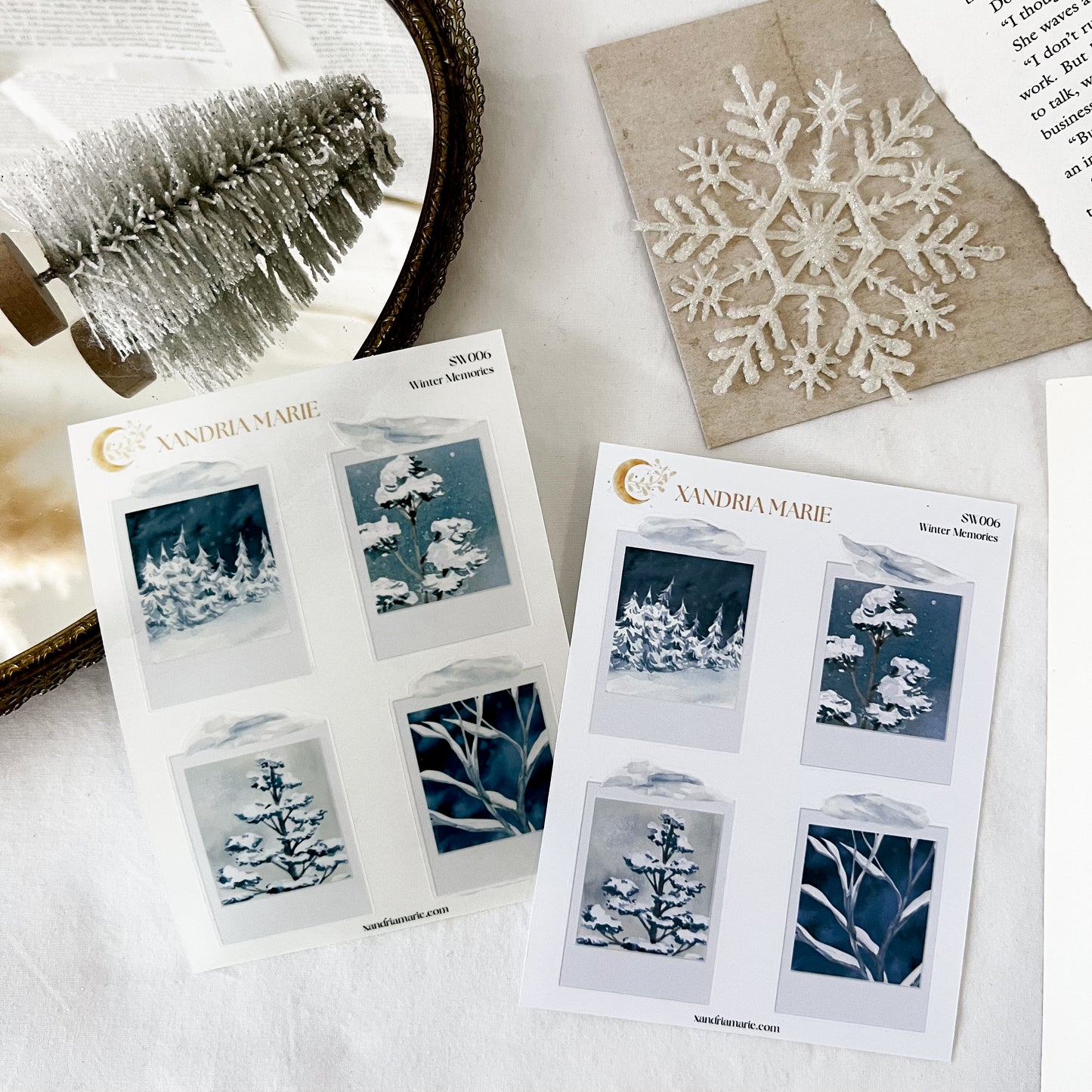 Winter Memories Sticker Sheet, Snowy Polaroid Sticker Sheets