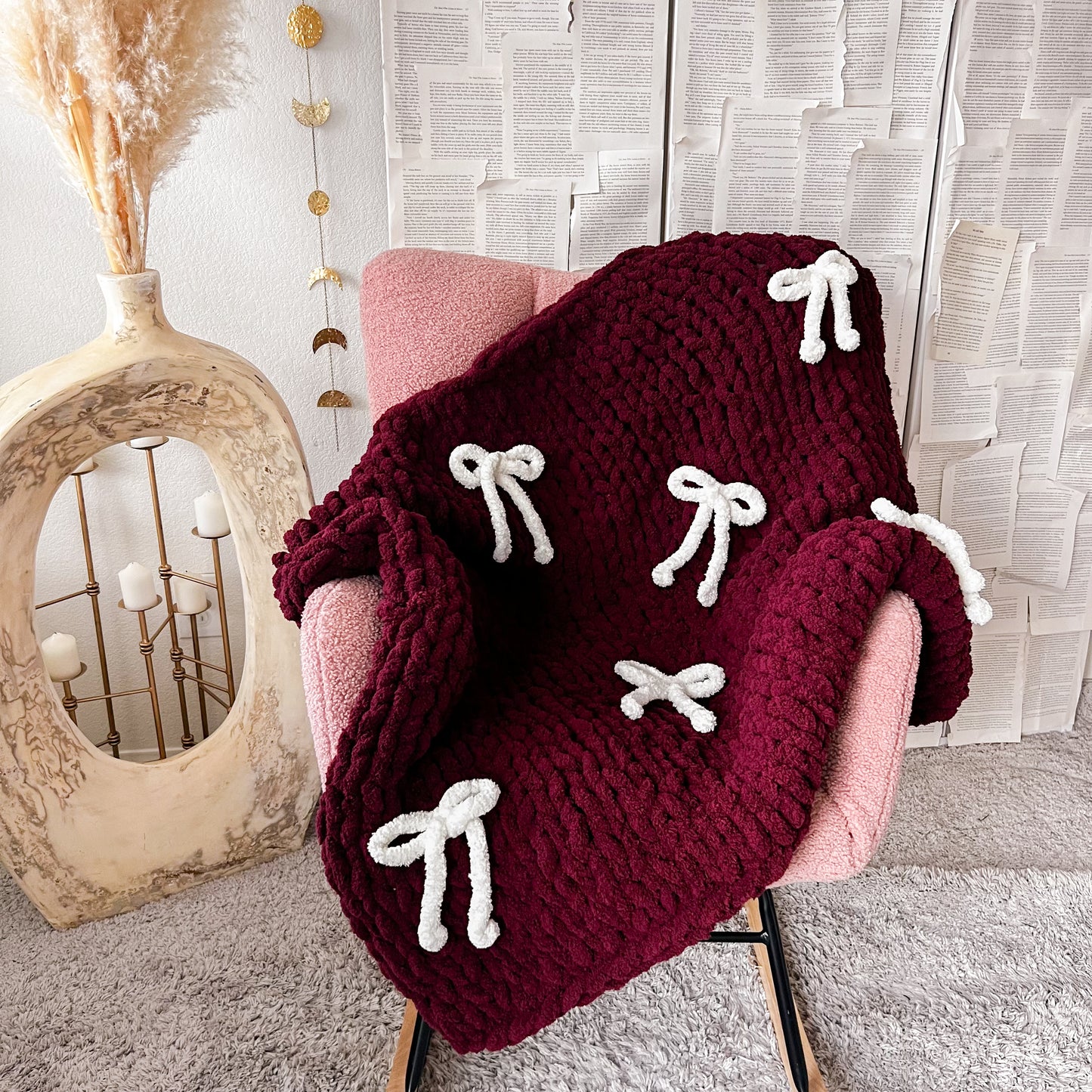 CUSTOMIZABLE Bow Chunky Knit Cozy Blanket, Soft Chenille Throw Blanket