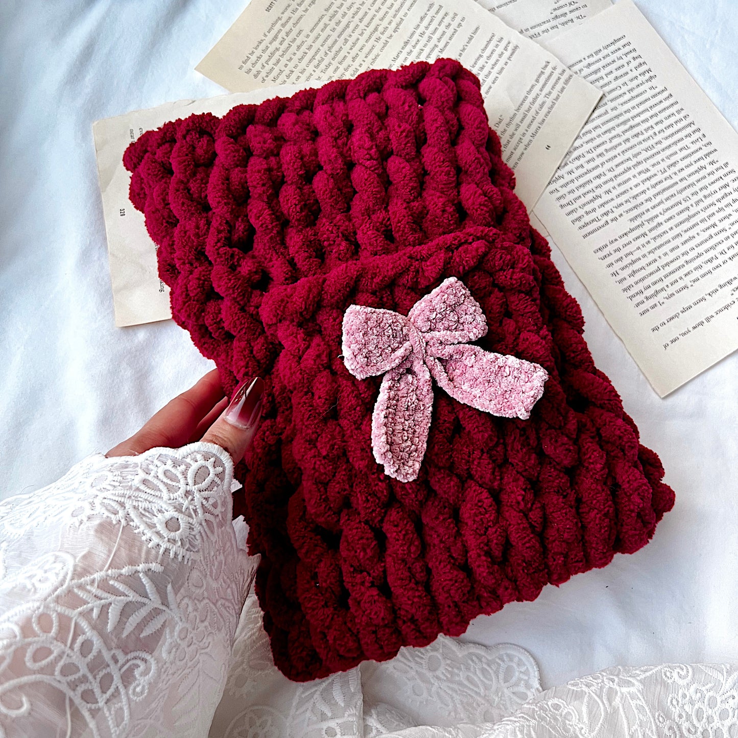 Sparkle Bow Vertical Chenille Book Sleeve, Planner Pouch