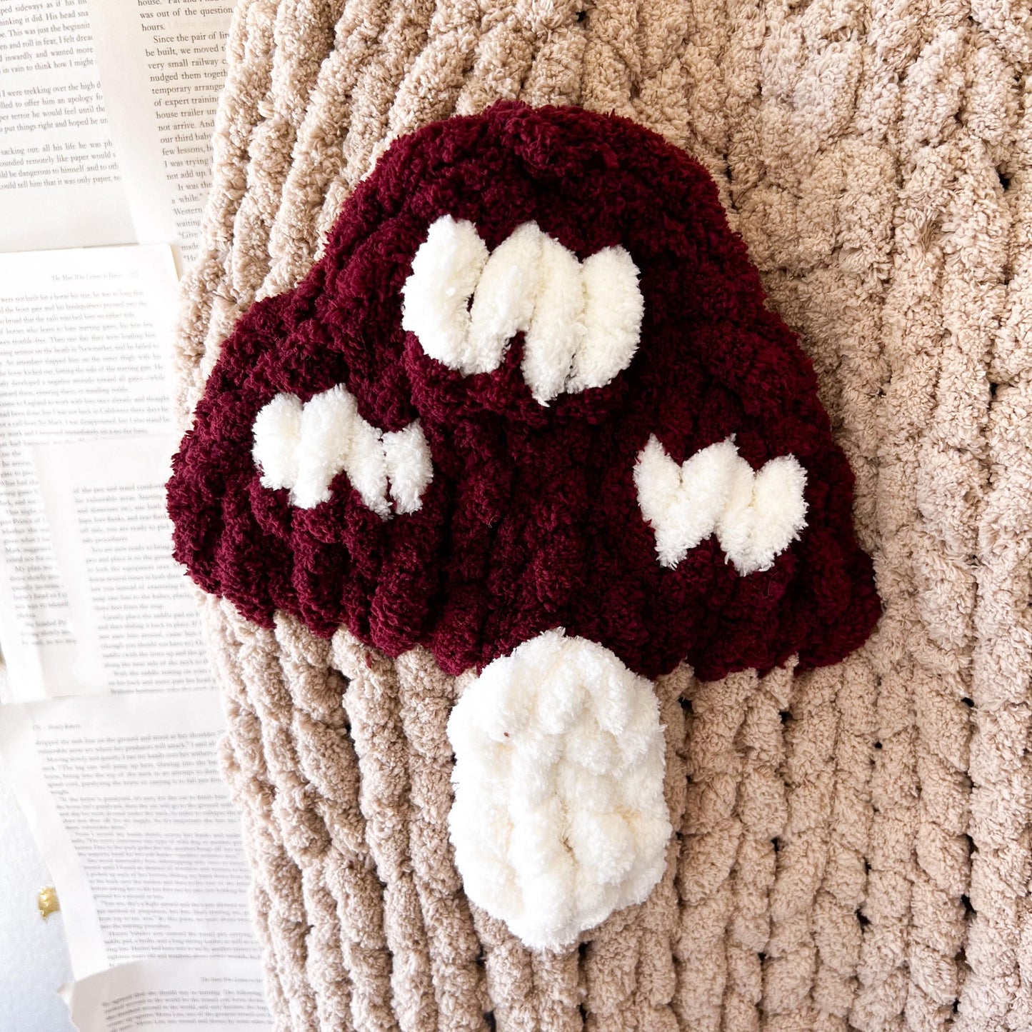 Mushroom Chunky Knit Chenille Blanket, Mushroomcore Blanket, Goblinecore Blanket