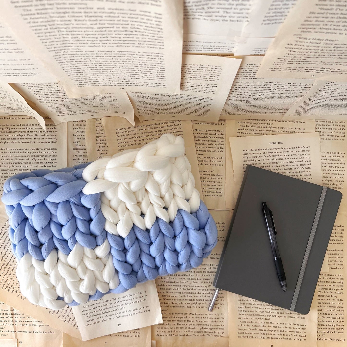 Blue Checkered Chunky Knit Planner Pouch