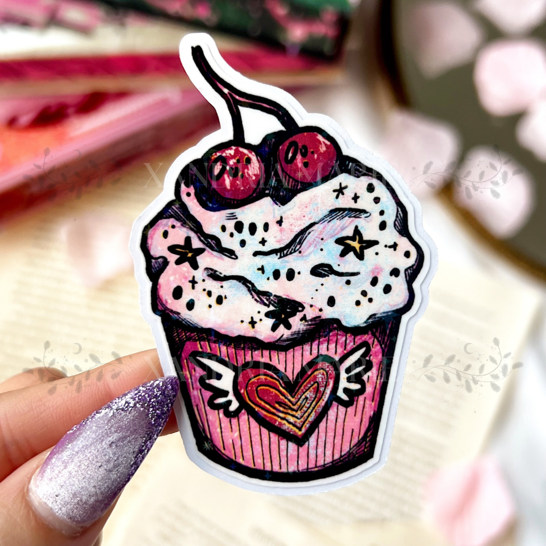 Cherry Cupcake Holographic Diecut Vinyl Sticker