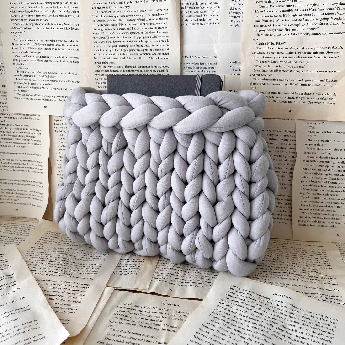 Grey Checkered Chunky Knit Planner Pouch