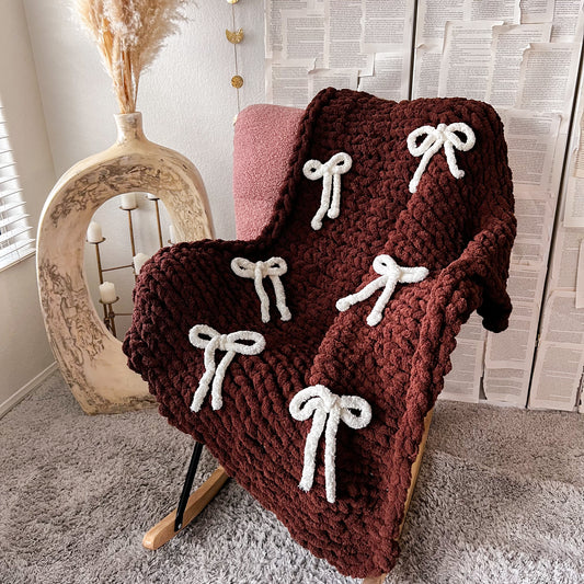 CUSTOMIZABLE Bow Chunky Knit Cozy Blanket, Soft Chenille Throw Blanket