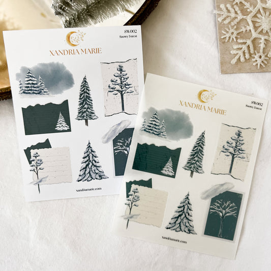 Snowy Forest Sticker Sheet, Winter Forest Stickers