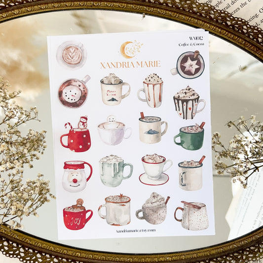 Christmas Coffee Stickers, Hot Cocoa Stickers, Christmas Sticker Sheet