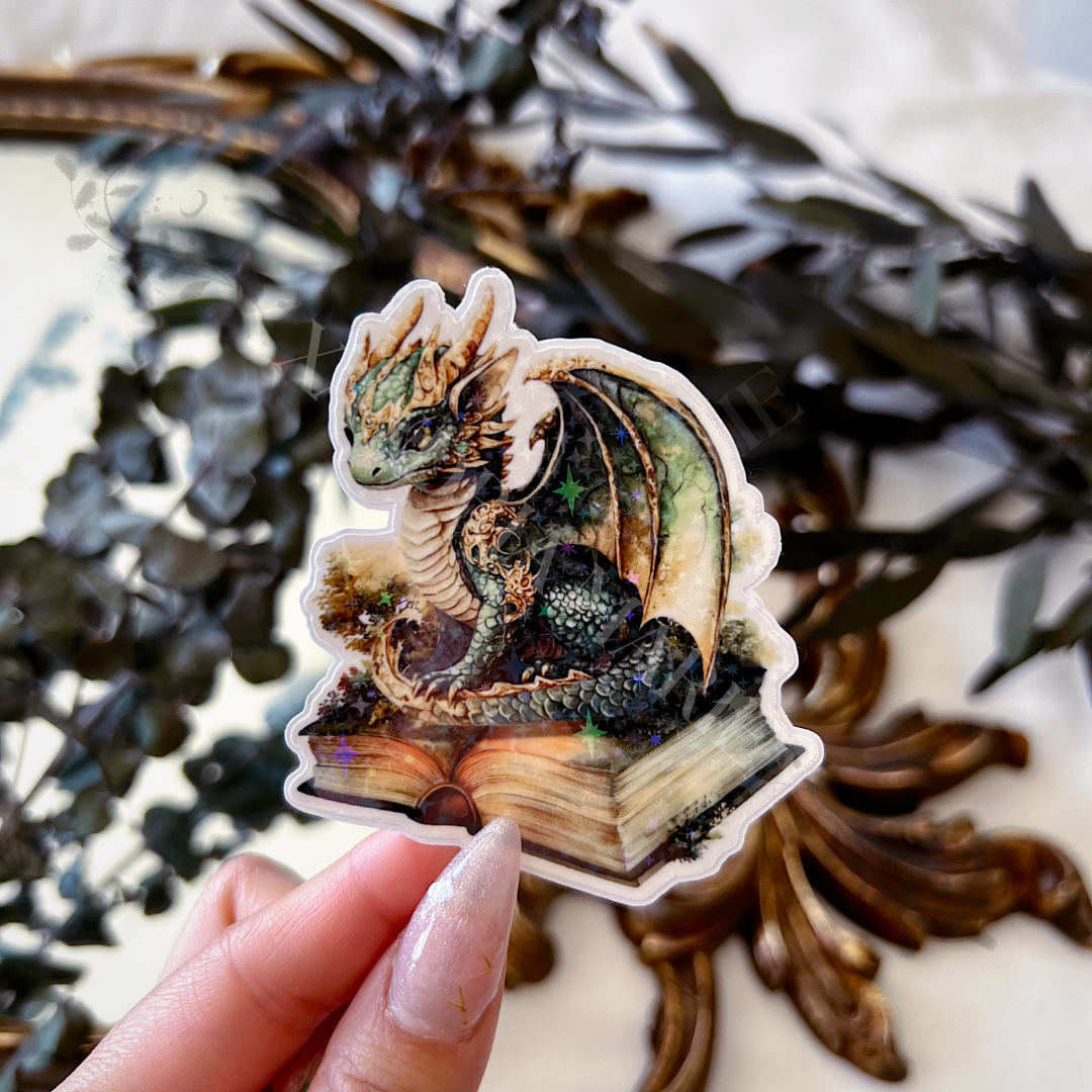 Green Dragon Holographic Diecut Vinyl Sticker