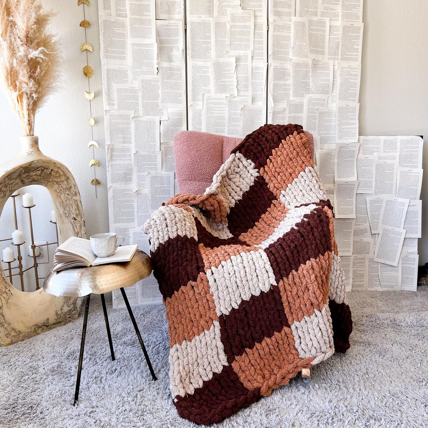 Fall Checkered Chunky Knit Chenille Blanket