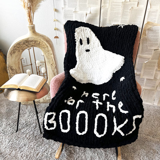 Here for the Books Ghost Chenille Chunky Knit Blanket