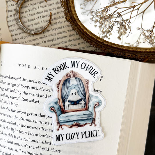 My Book. My Chair. My Cozy Place Holographic Vinyl Diecut Sticker