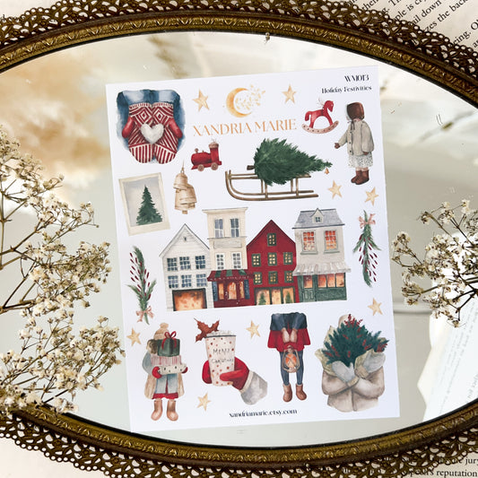 Christmas Festivities Stickers, Holiday Stickers, Christmas Sticker Sheet