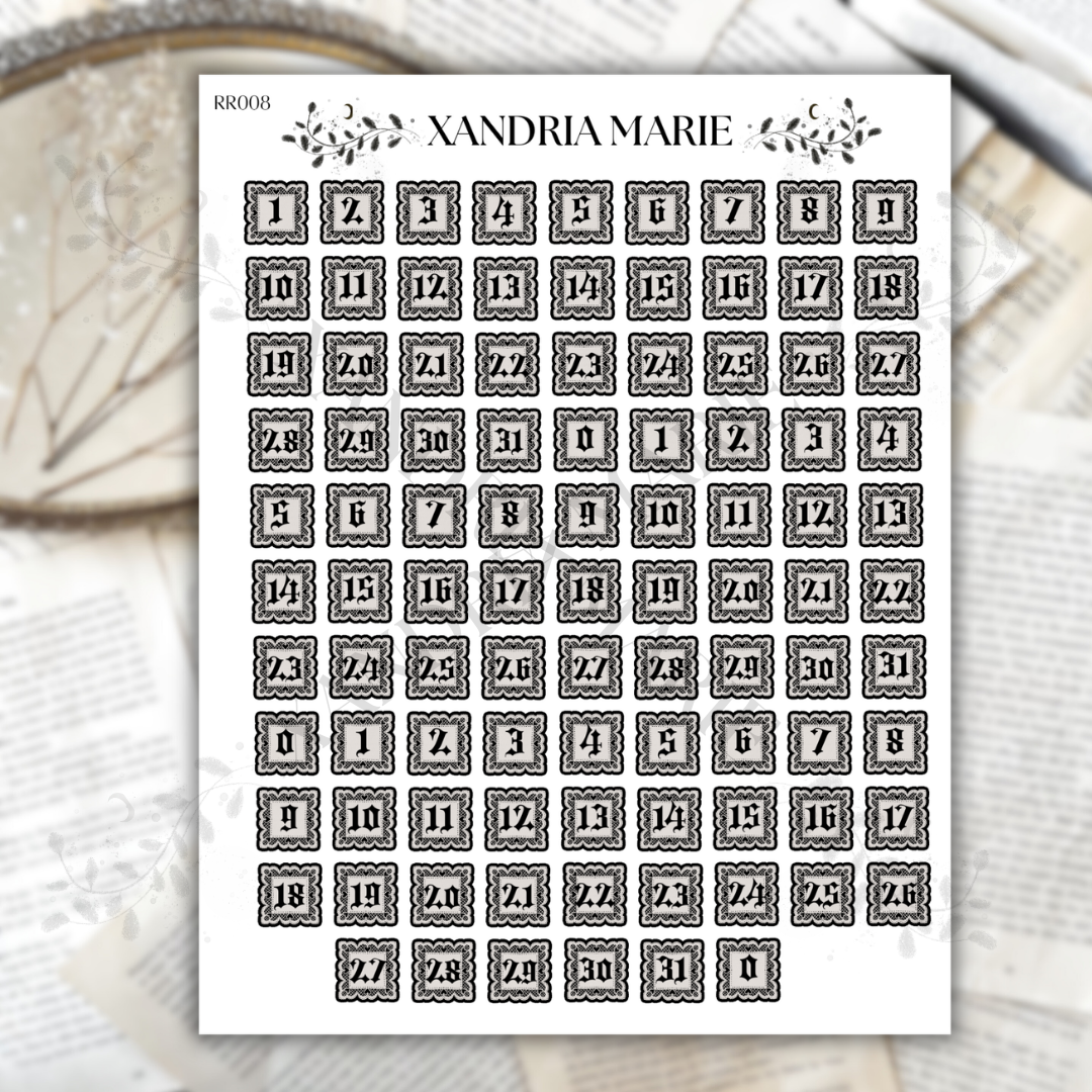 Lace Numbers Sticker Sheet