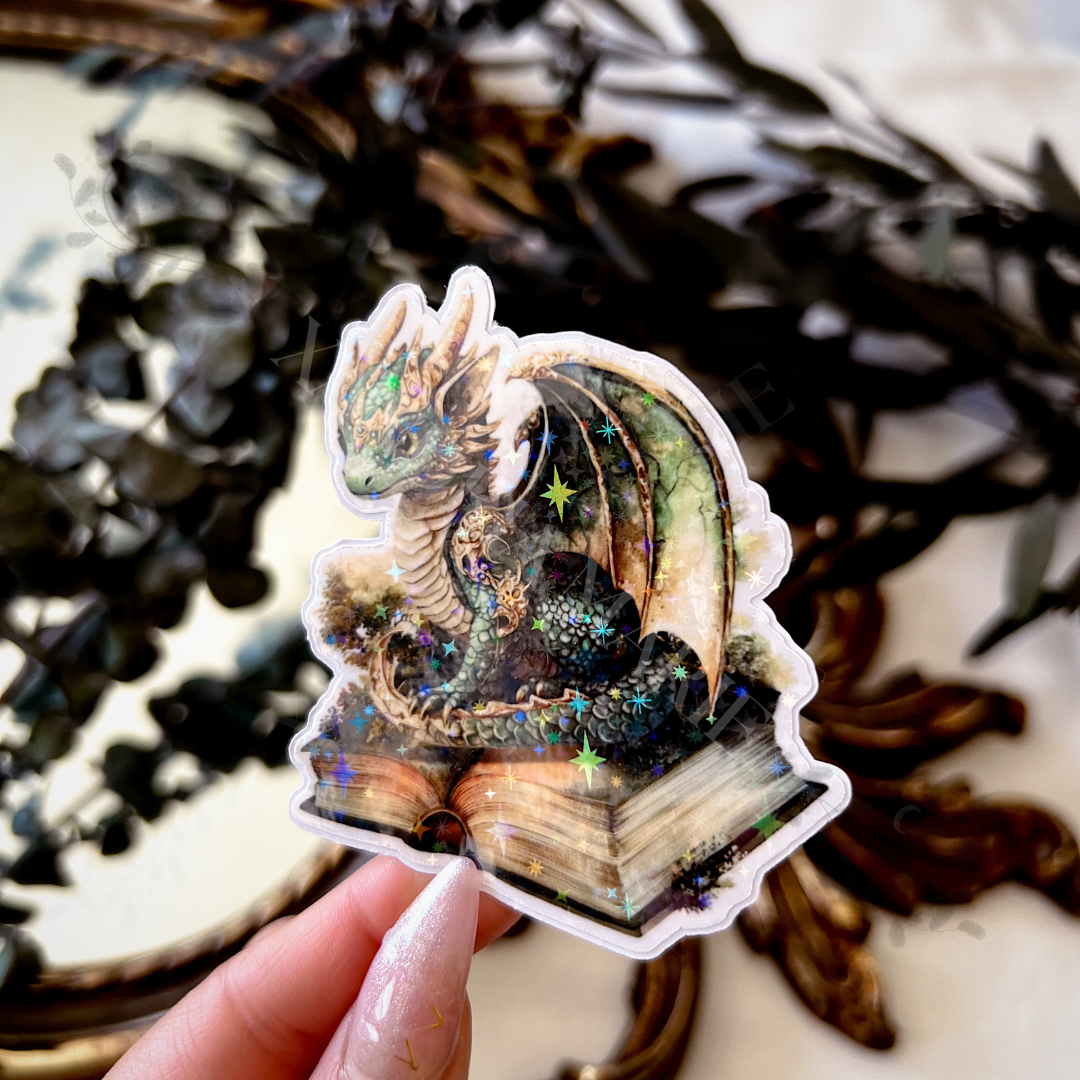 Green Dragon Holographic Diecut Vinyl Sticker