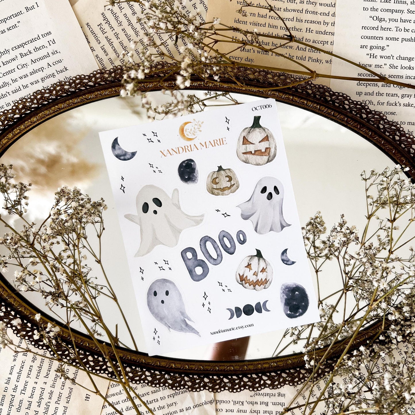 Spooky Ghost Sticker Sheet, Halloween Sticker Sheet