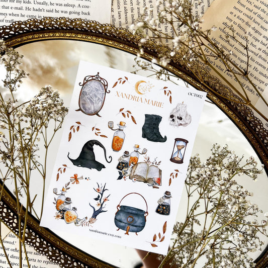 Witchy Sticker Sheet, Fall Sticker Sheet, Journal Stickers, Calendar, Planner Stickers, Seasonal Stickers