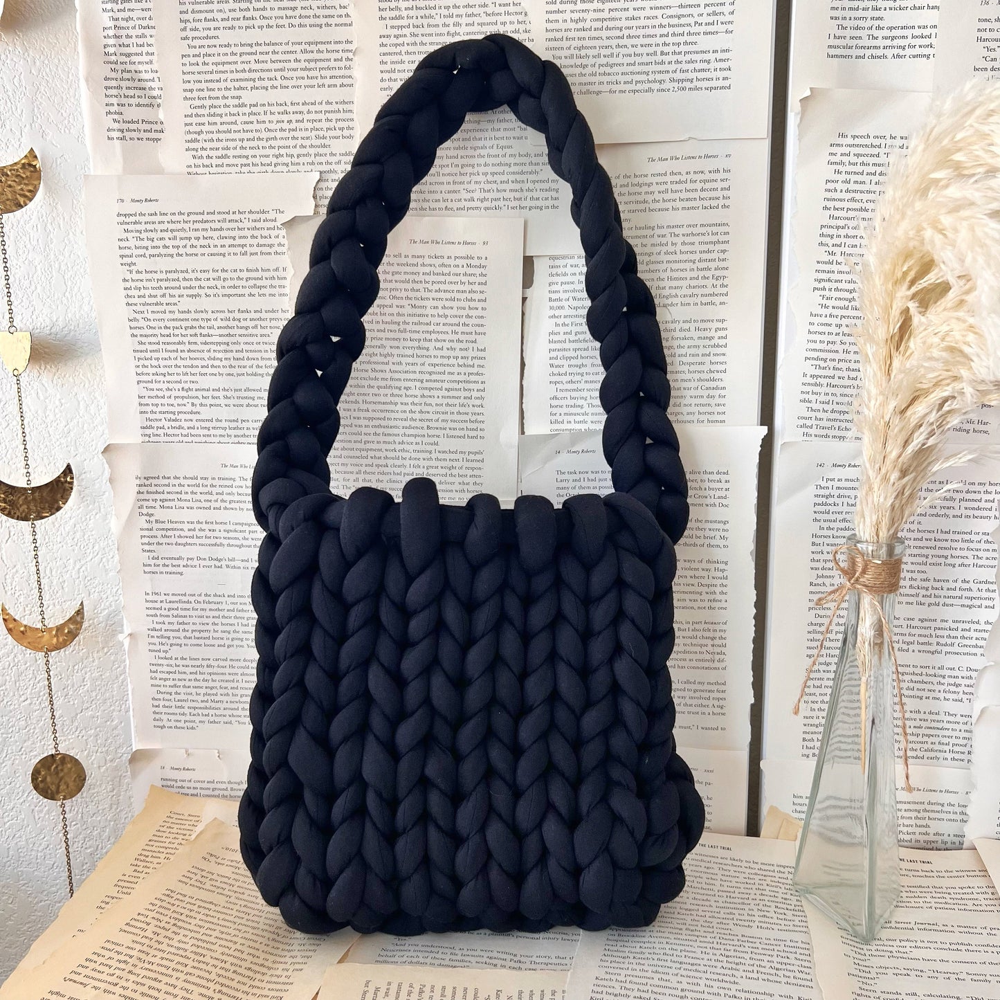 Black Chunky Knit Shoulder Bag