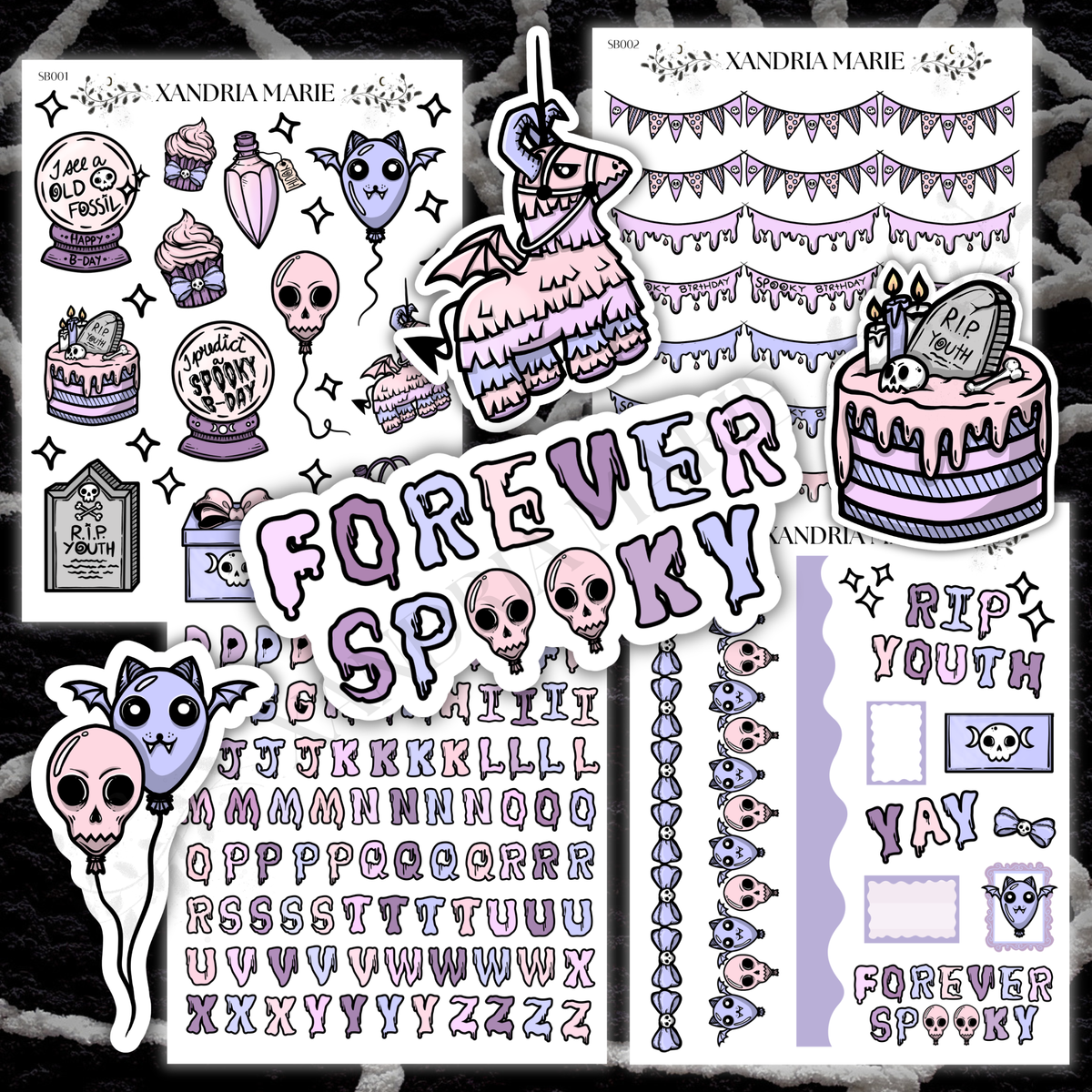BUNDLE Spooky BDay (4 Sticker Sheets & 4 Holographic Stickers)
