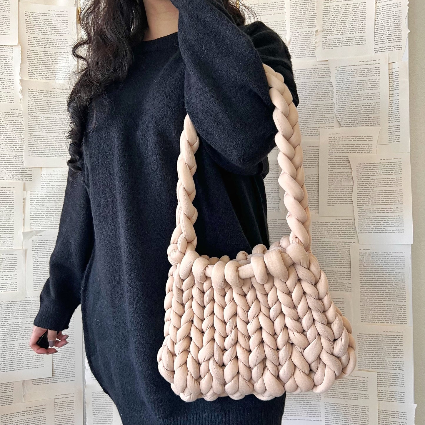 Coffee Brown Chunky Knit Handbag