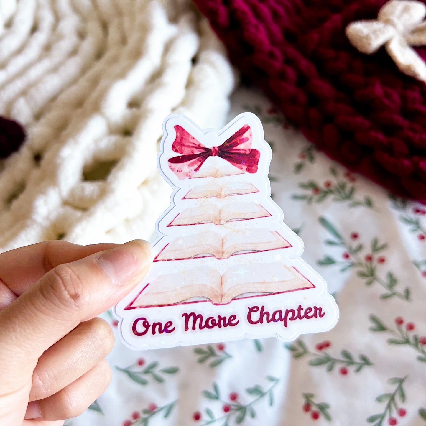 One More Chapter Christmas Tree Holographic Vinyl Diecut Sticker