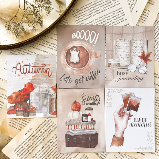 Autumn Print Postcards, Fall Postcards, Ghost Postcard, Journaling Postcard, Fall Aesthetic Notecards, Sweater Weather Postcard