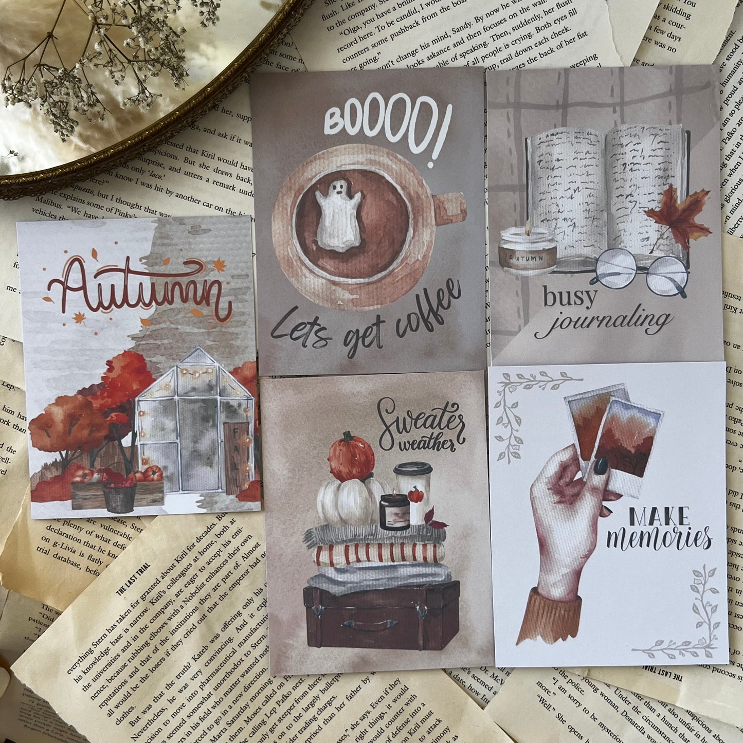 Autumn Print Postcards, Fall Postcards, Ghost Postcard, Journaling Postcard, Fall Aesthetic Notecards, Sweater Weather Postcard