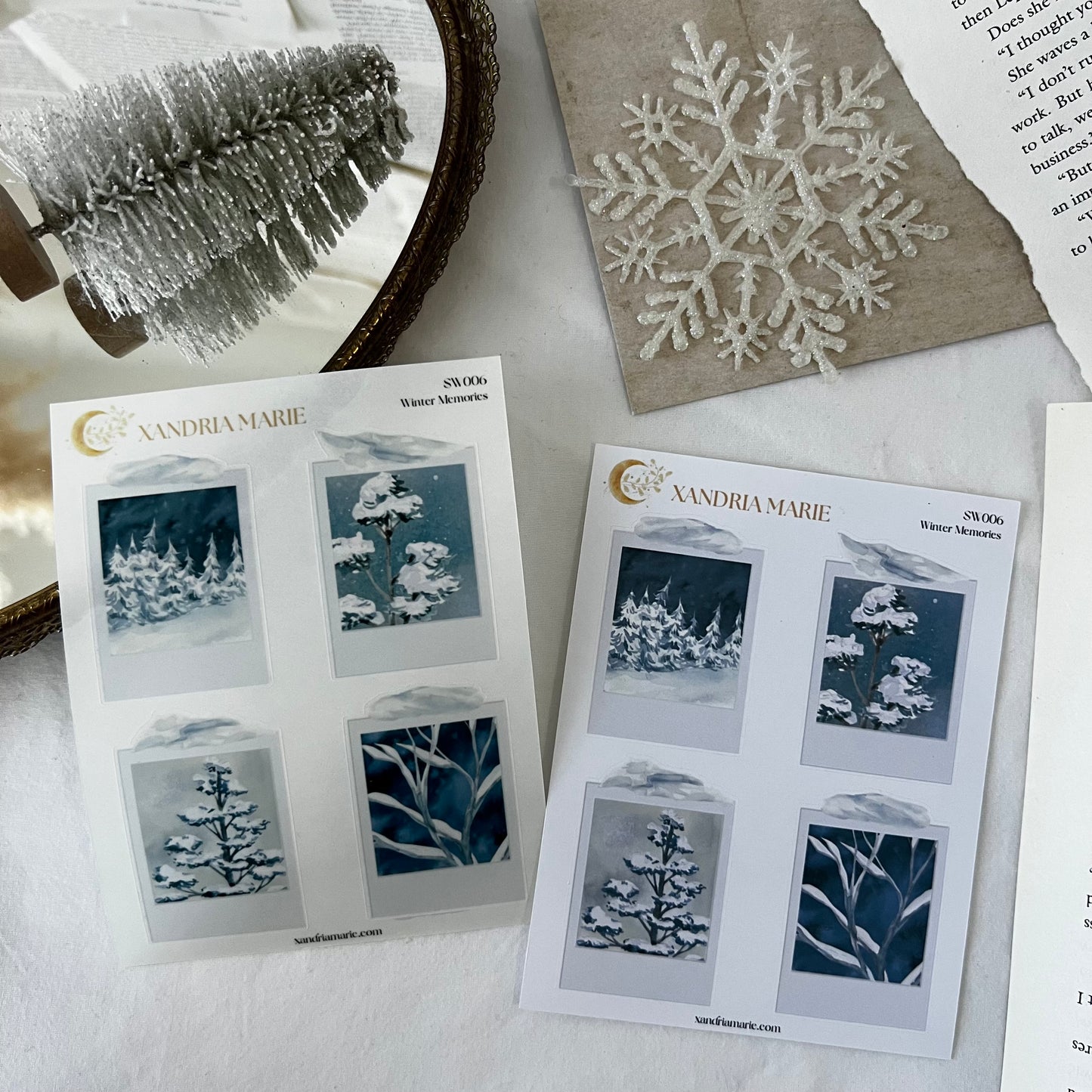 Winter Memories Sticker Sheet, Snowy Polaroid Sticker Sheets