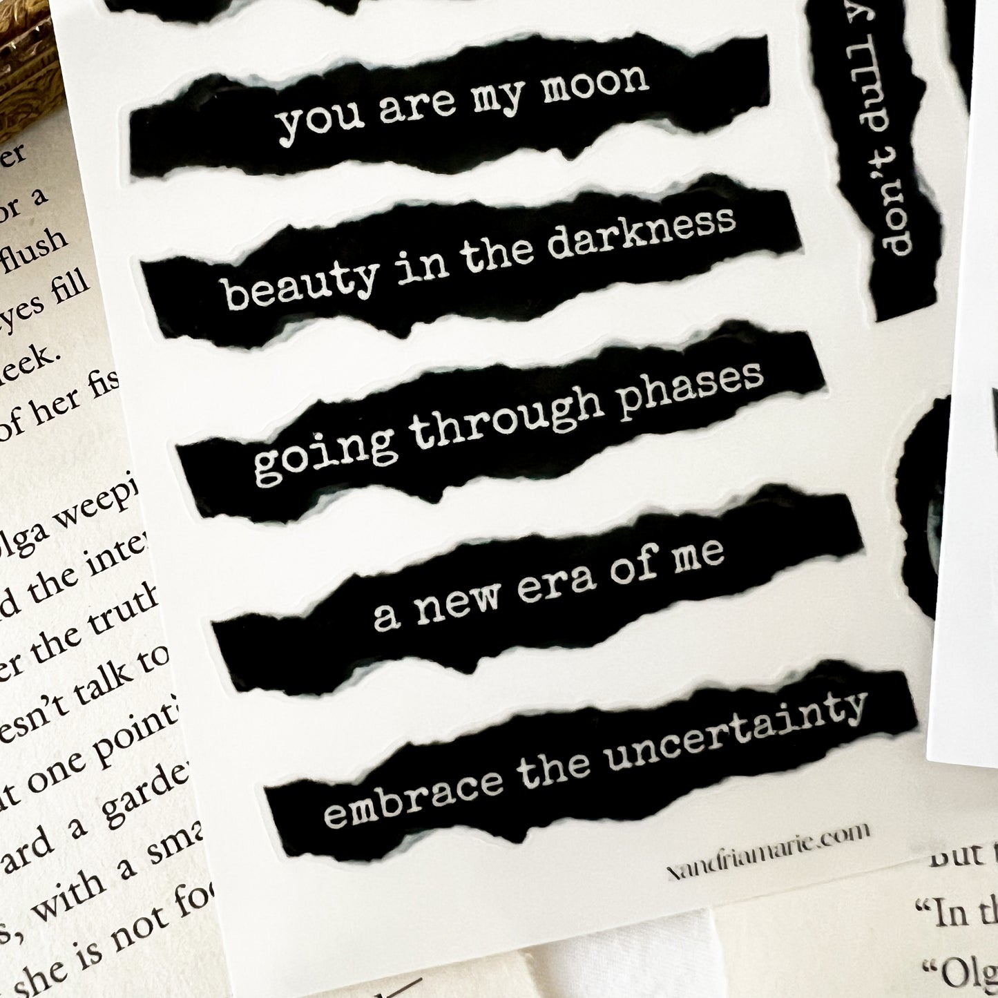 Ripped Quotes Sticker Sheet, Moon & Darkness Quotes Sticker Sheet