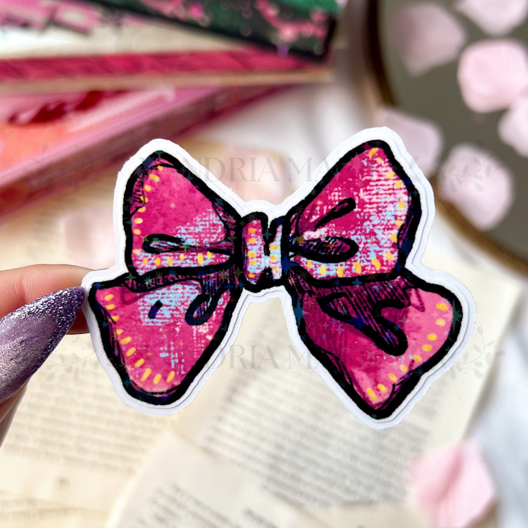 Pink Bow Holographic Diecut Vinyl Sticker
