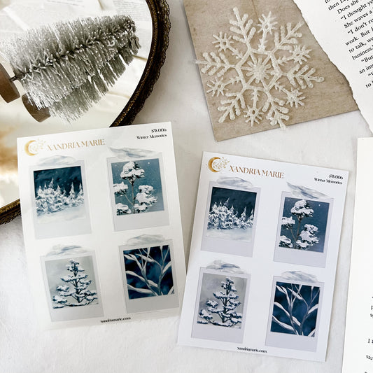 Winter Memories Sticker Sheet, Snowy Polaroid Sticker Sheets