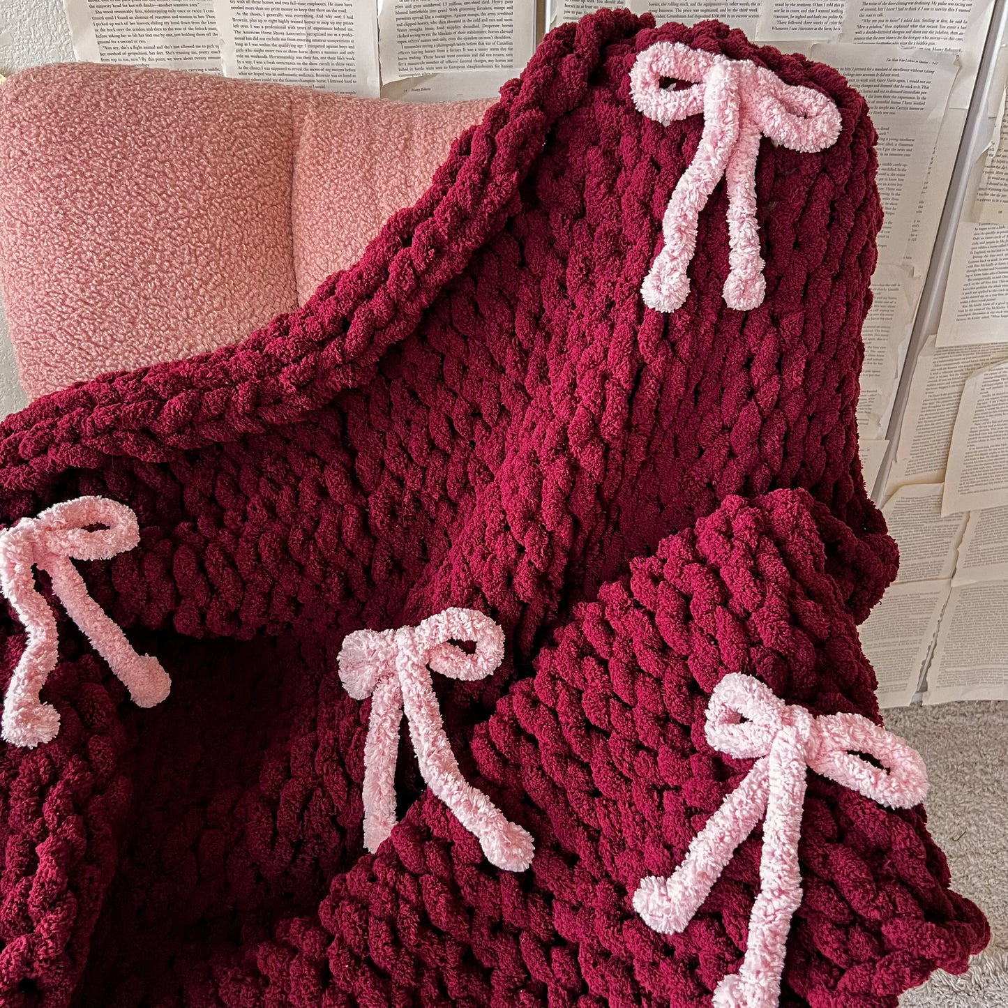 CUSTOMIZABLE Bow Chunky Knit Cozy Blanket, Soft Chenille Throw Blanket