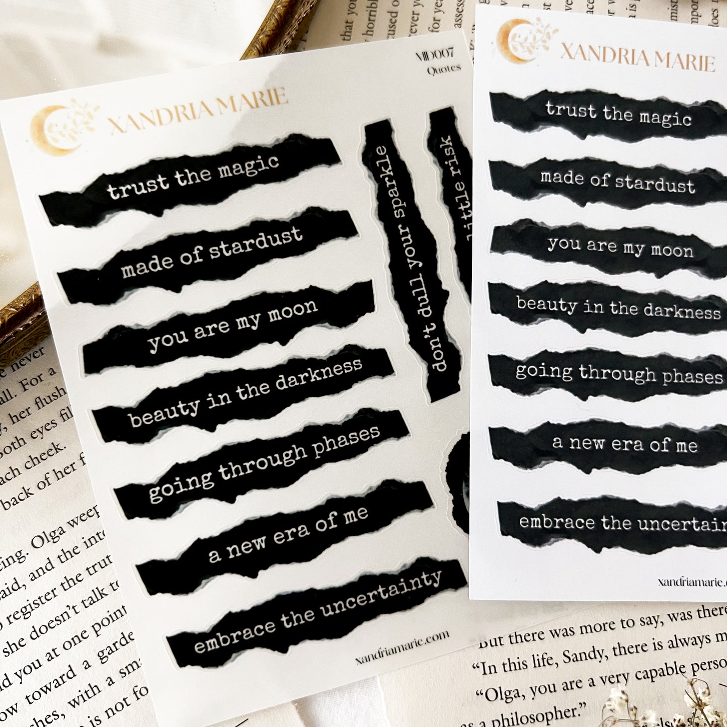 Ripped Quotes Sticker Sheet, Moon & Darkness Quotes Sticker Sheet