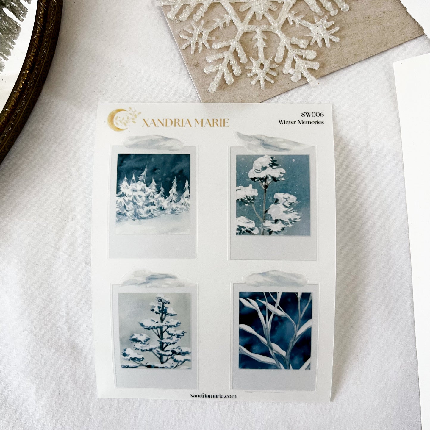 Winter Memories Sticker Sheet, Snowy Polaroid Sticker Sheets