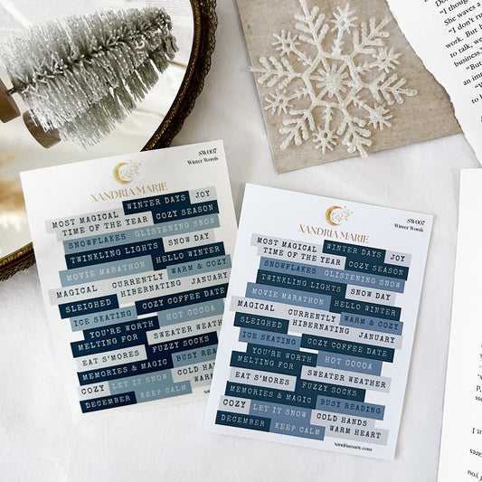 Winter Words Sticker Sheet, Winter Activities Sticker Sheet