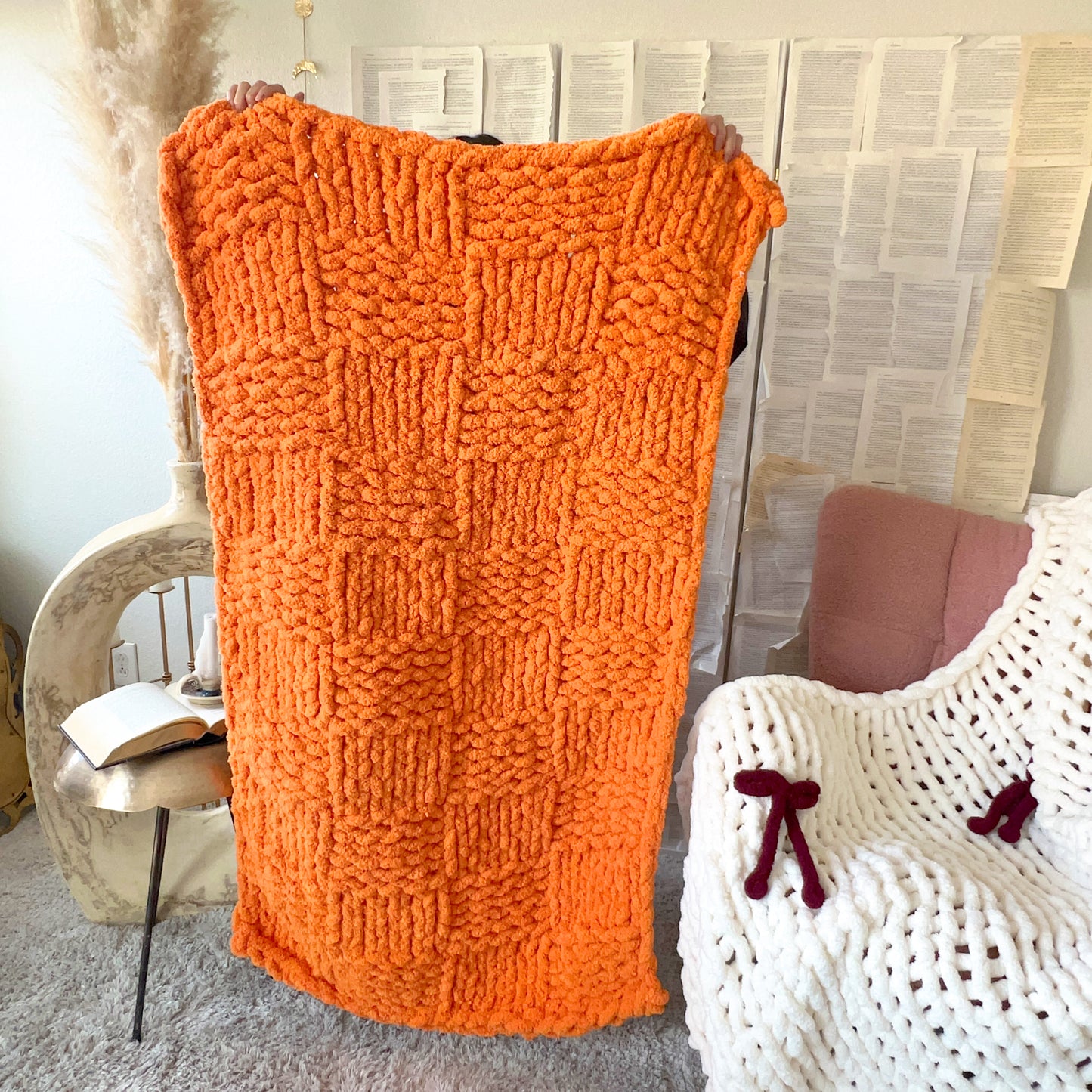Solid Checkered Chunky Knit Blanket