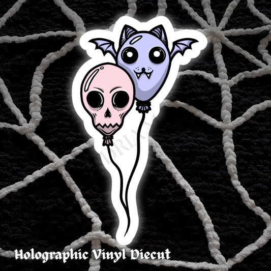 Spooky BDay Balloons Holographic Diecut Vinyl Sticker