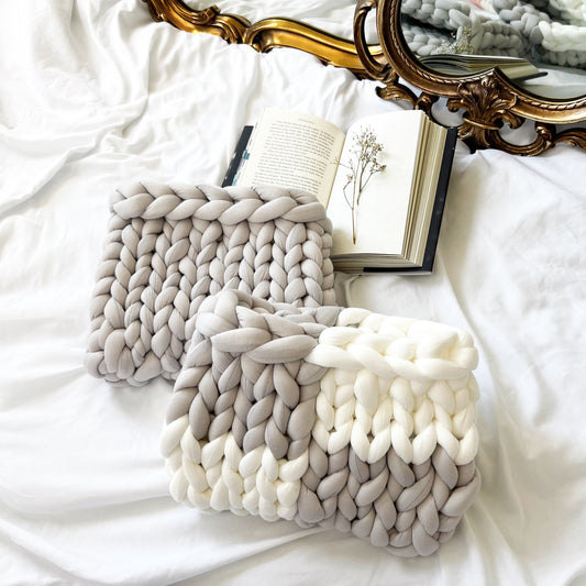 Grey Checkered Chunky Knit Planner Pouch