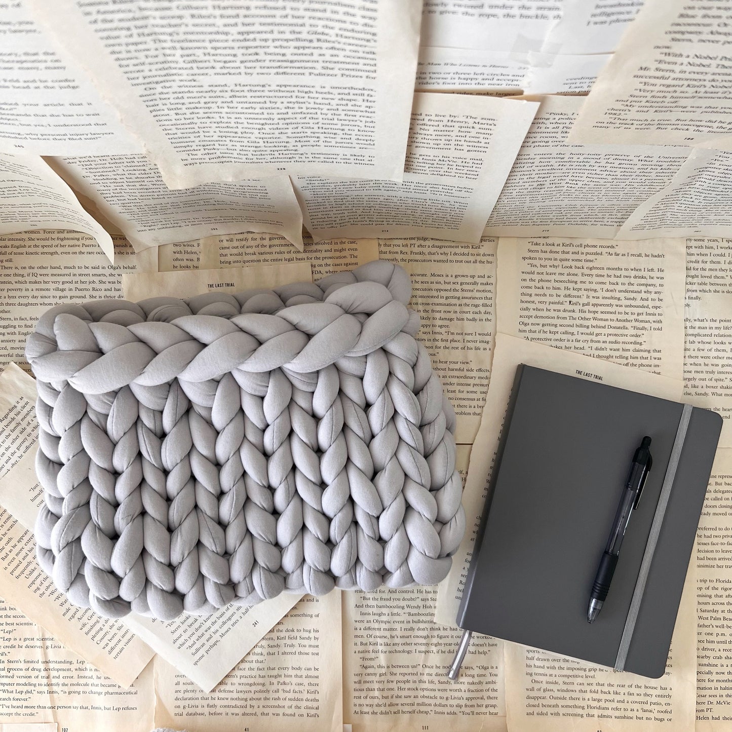 Grey Checkered Chunky Knit Planner Pouch