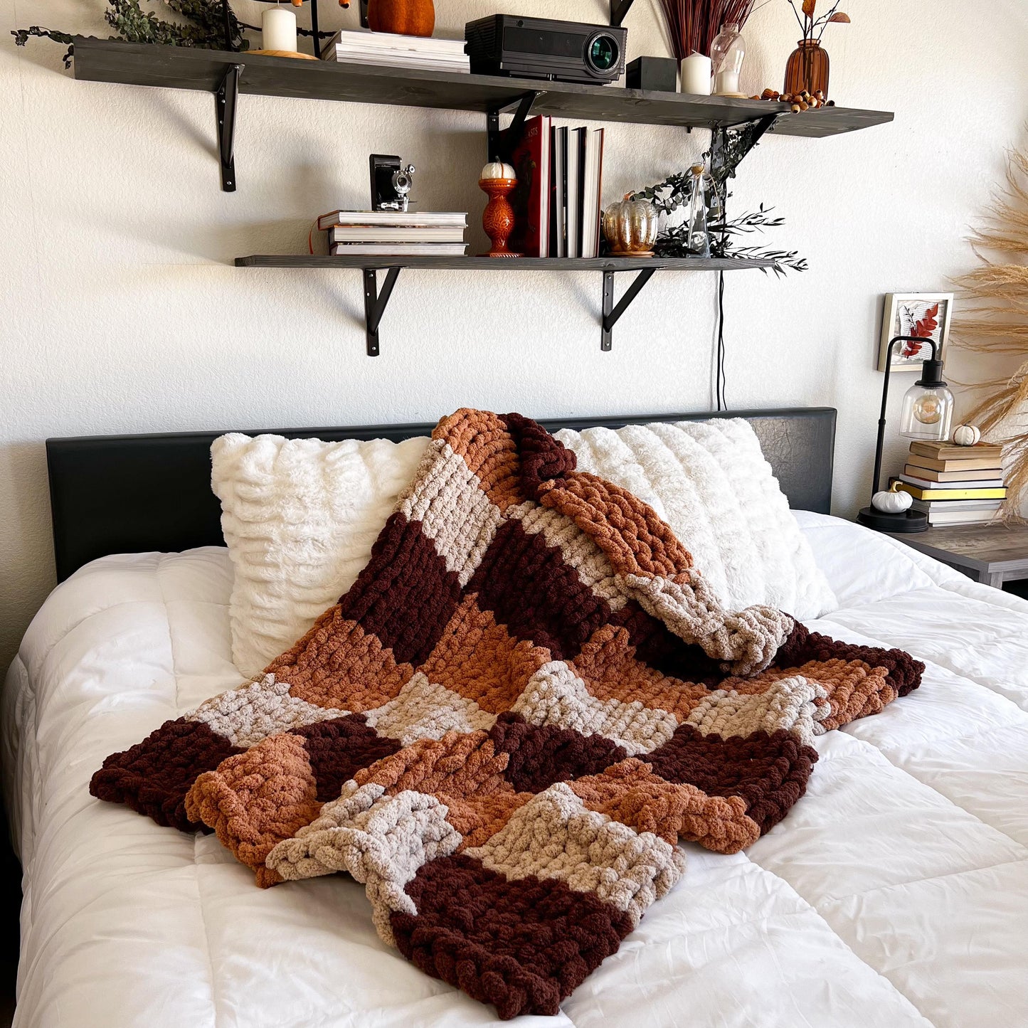 Fall Checkered Chunky Knit Chenille Blanket