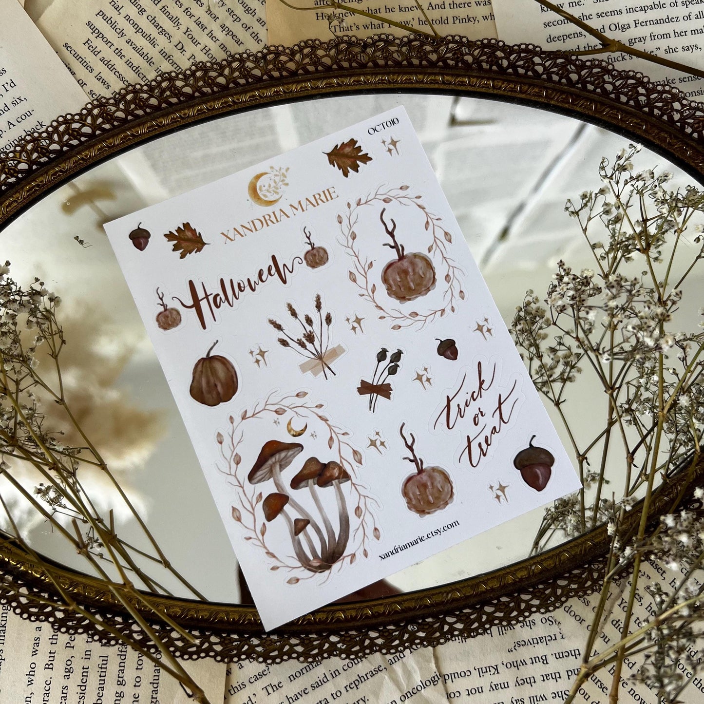 Spooky Fall Stickers, Mushroom Sticker Sheet, Halloween Stickers